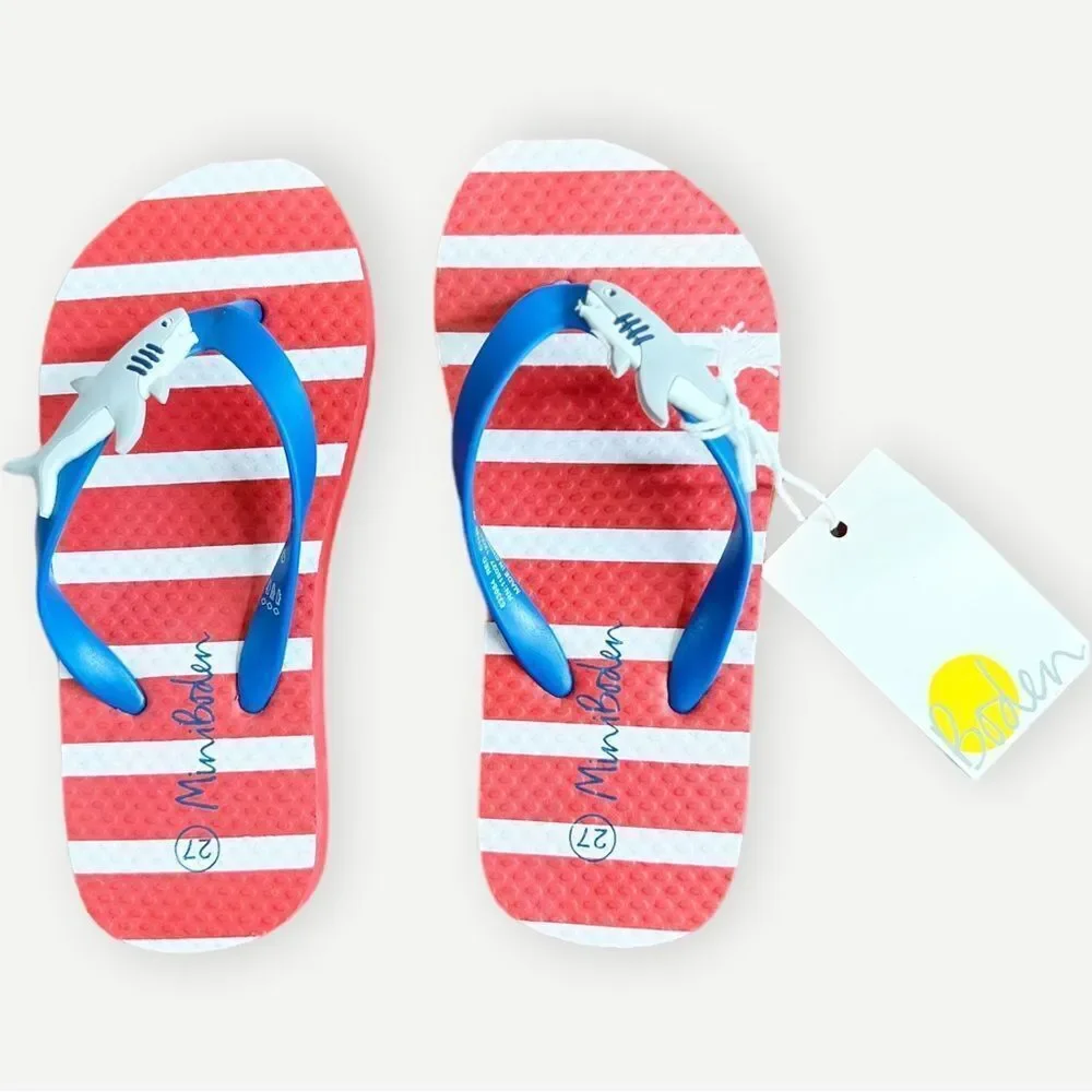 Mini Boden Kids Red Blue Striped Shark Flip Flops Sandals. Toddler 10. NEW.